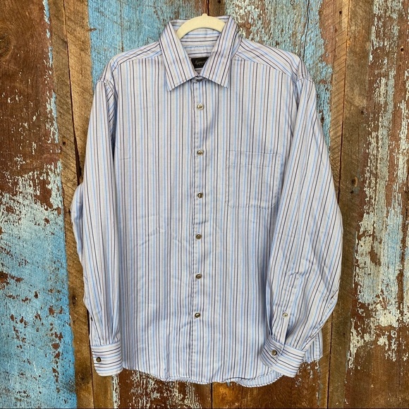 Kenneth Roberts Blue Striped Button Down Shirt Size L - Picture 1 of 4